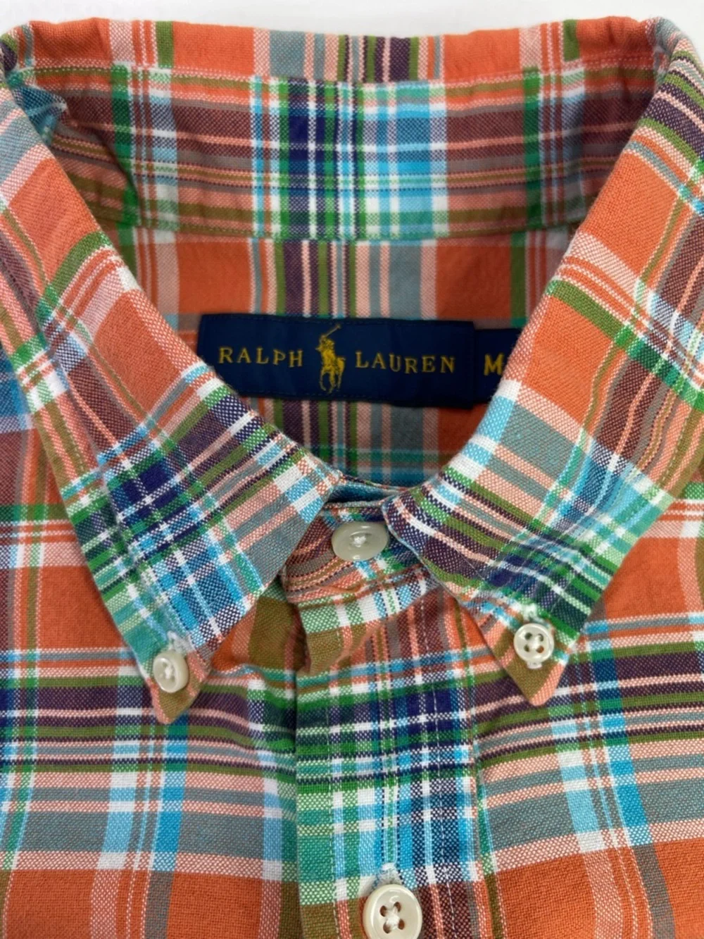 Polo Ralph Lauren Classic Fit Orange Multi Plaid Cotton Short Sleeve Shirt M